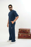 Men's Drop-Shoulder T-Shirt – Midnight Blue with Back Logo
