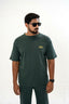 Men's Drop-Shoulder T-Shirt – Forest Green with Front Logo