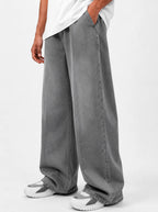 PLATTED SMOKEY GRAY DENIM TROUSER (UNISEX)