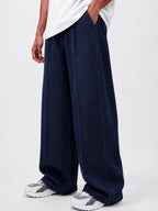 PLATTED VINTAGE BLUE DENIM TROUSER (UNISEX)