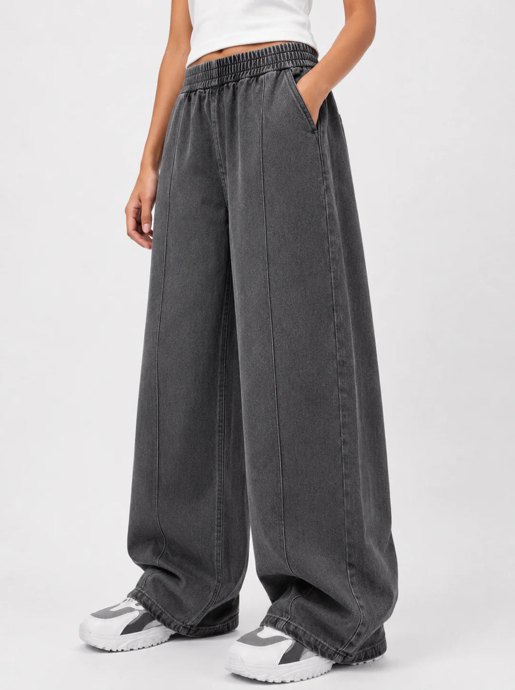 PLATTED ANTIQUE GRAY DENIM TROUSER (UNISEX)