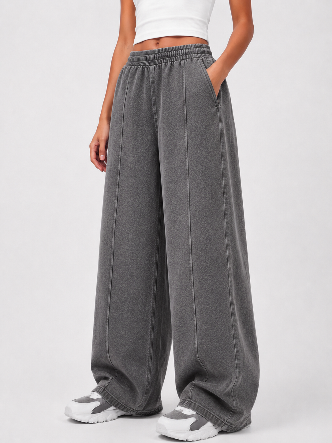 PLATTED SMOKEY GRAY DENIM TROUSER Main image