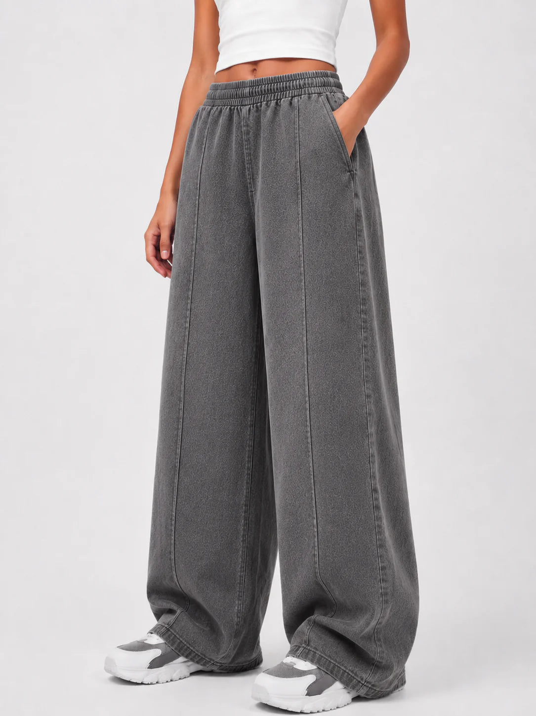 PLATTED SMOKEY GRAY DENIM TROUSER (UNISEX) Secondary image
