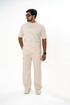 Men's Drop-Shoulder T-Shirt – Oatmeal with Back Logo