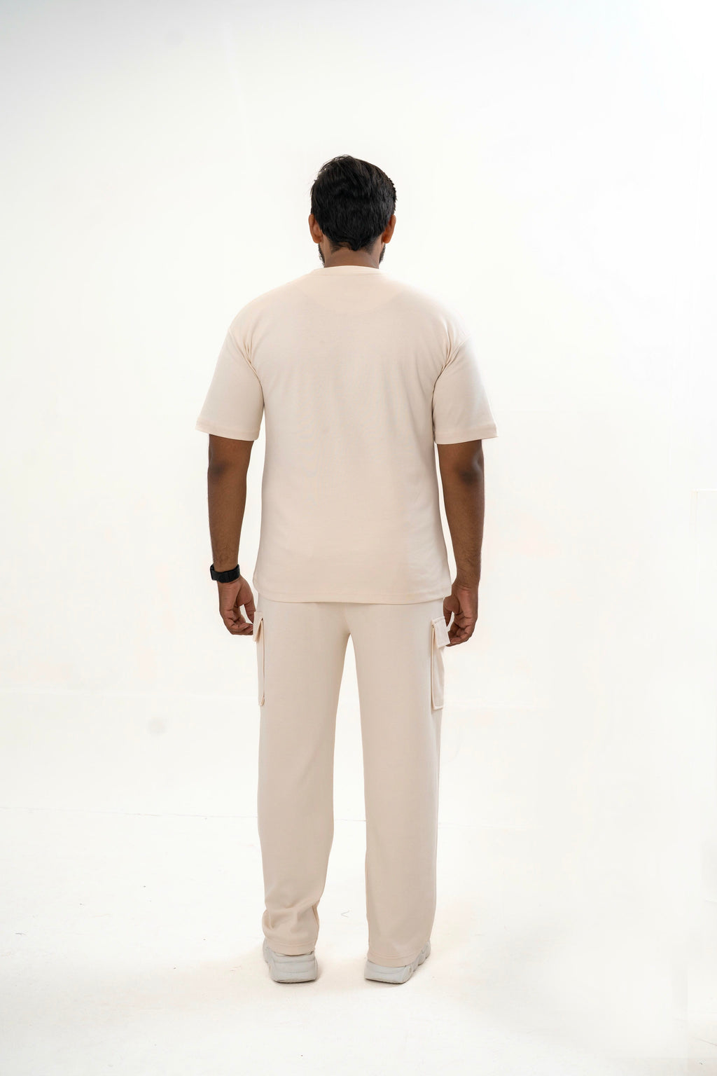 Men's Drop-Shoulder T-Shirt – Oatmeal with Front Logo
