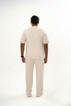 Men's Drop-Shoulder T-Shirt – Oatmeal with Front Logo