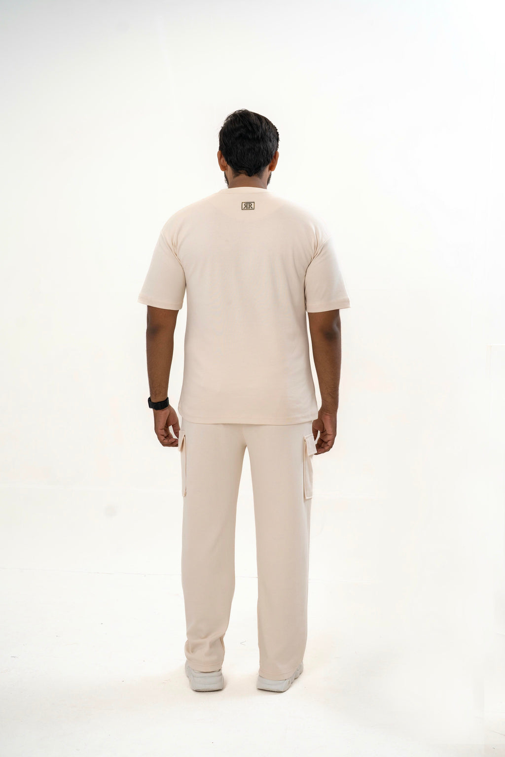 Men's Drop-Shoulder T-Shirt – Oatmeal with Back Logo
