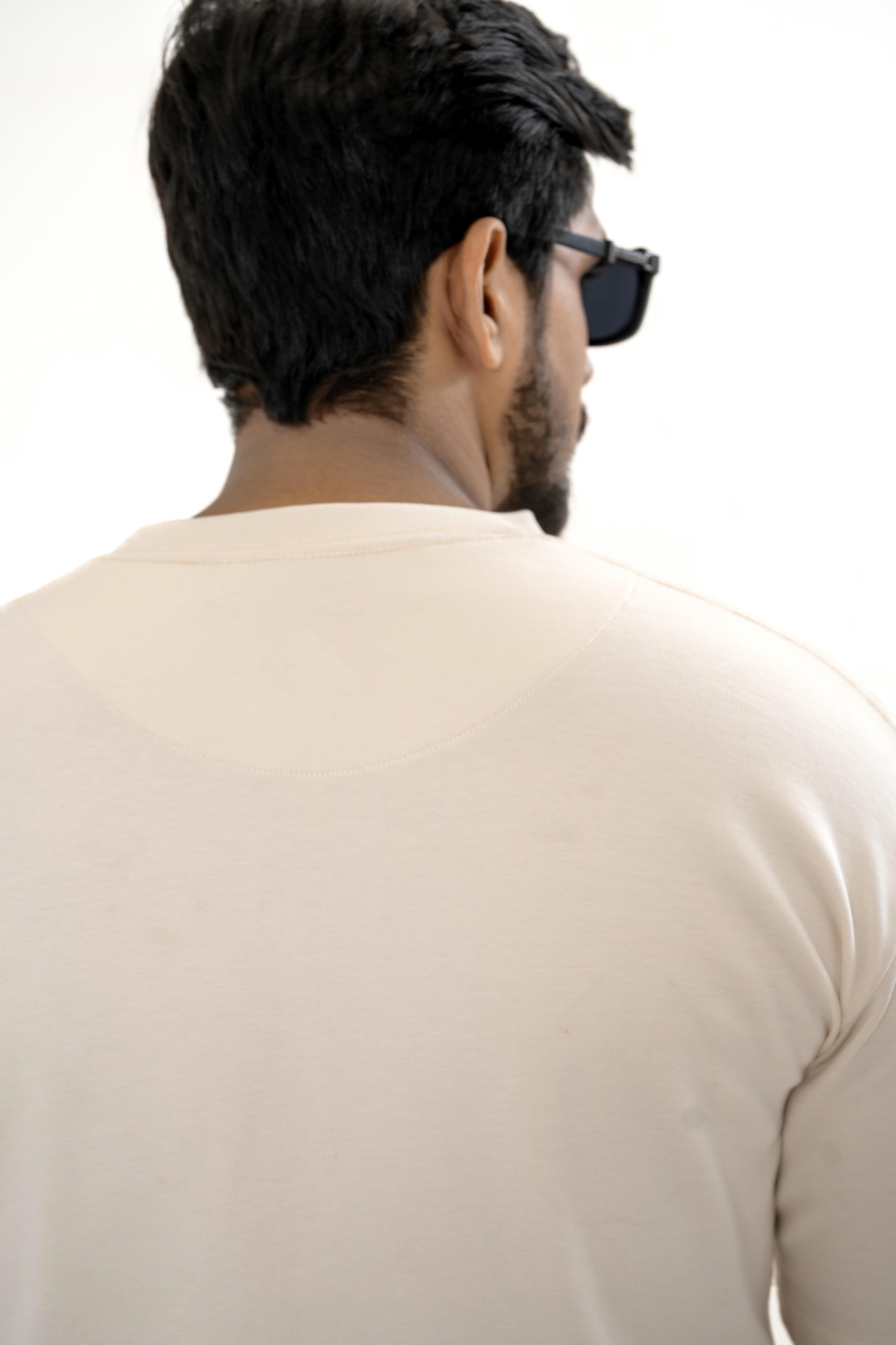Men's Drop-Shoulder T-Shirt – Oatmeal with Front Logo