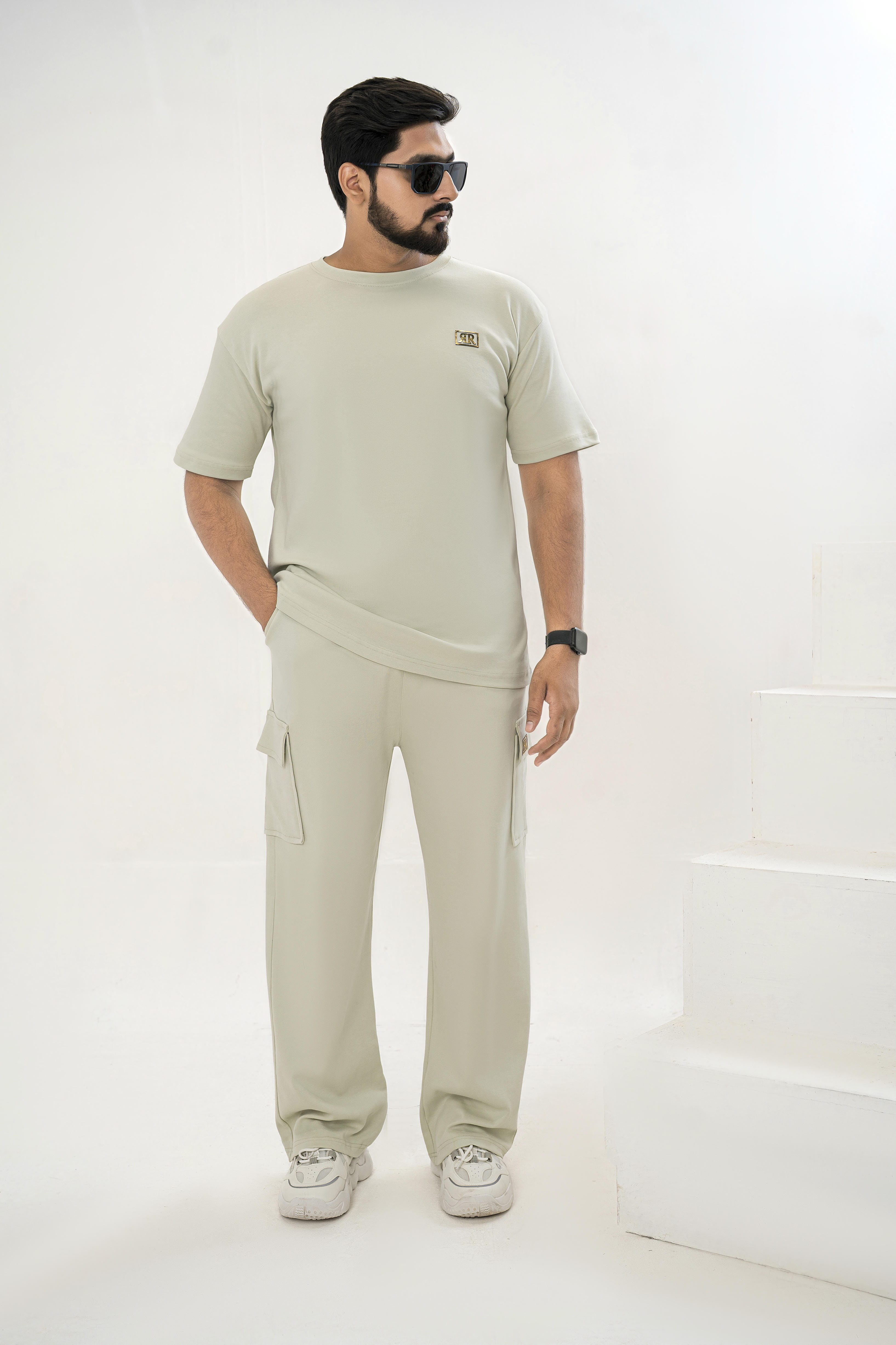 Men's Drop-Shoulder T-Shirt – SAGE  GREEN with Front Logo