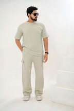 Men's Drop-Shoulder T-Shirt – SAGE  GREEN with Back Logo