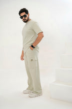 Men's Drop-Shoulder T-Shirt – SAGE  GREEN with Back Logo