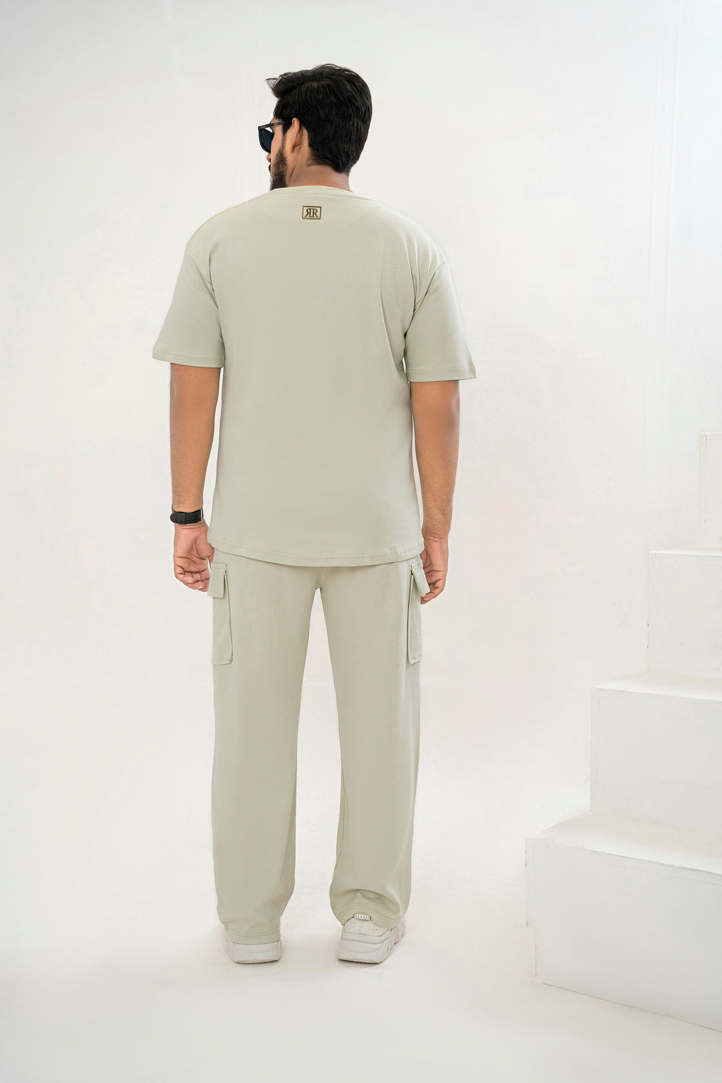 Men's Drop-Shoulder T-Shirt – SAGE  GREEN with Back Logo