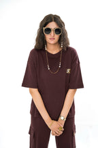 Female Drop Shoulder T-Shirt – Maroon
