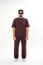 Men's Drop-Shoulder T-Shirt – Maroon with Front Logo