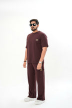 Men's Drop-Shoulder T-Shirt – Maroon with Front Logo