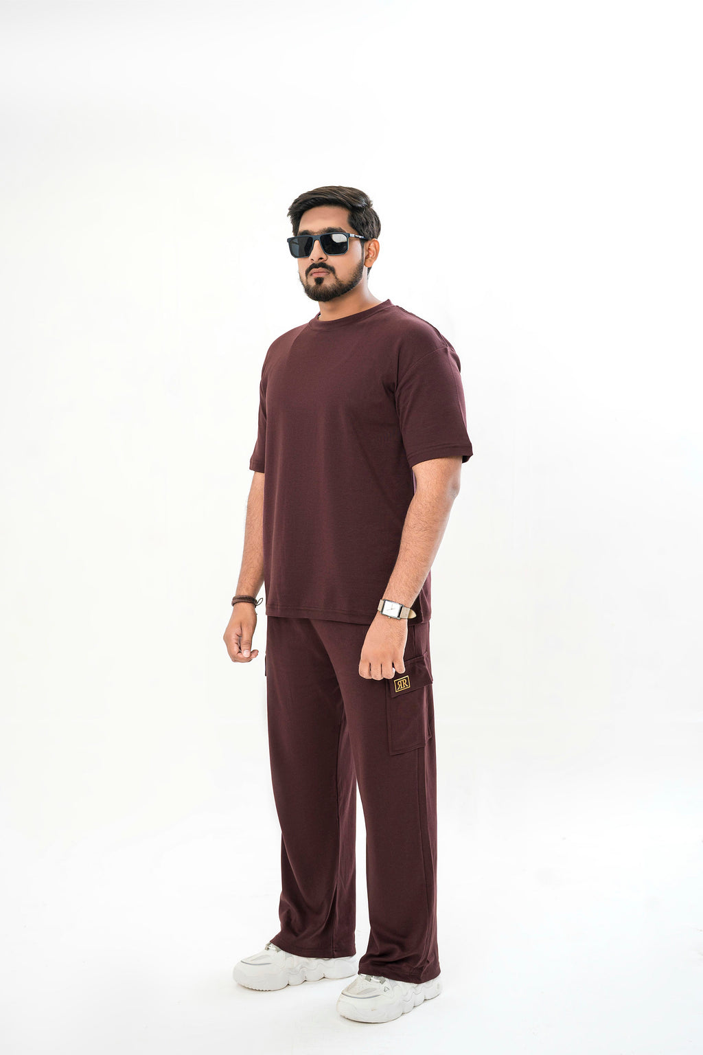 Men's Drop-Shoulder T-Shirt – Maroon with Back Logo