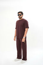 Men's Drop-Shoulder T-Shirt – Maroon with Back Logo