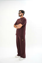 Men's Drop-Shoulder T-Shirt – Maroon with Front Logo