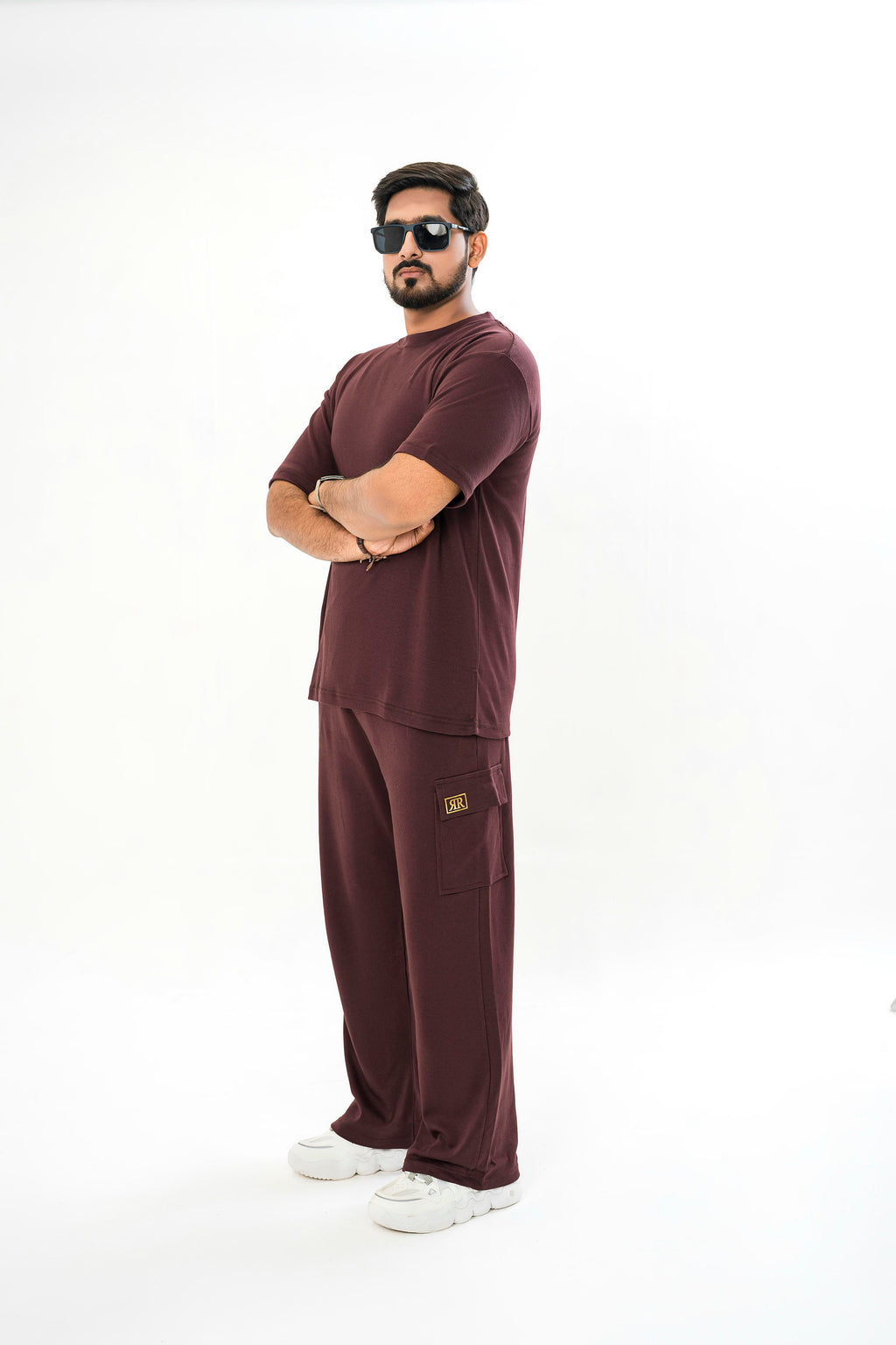 Men's Drop-Shoulder T-Shirt – Maroon with Back Logo