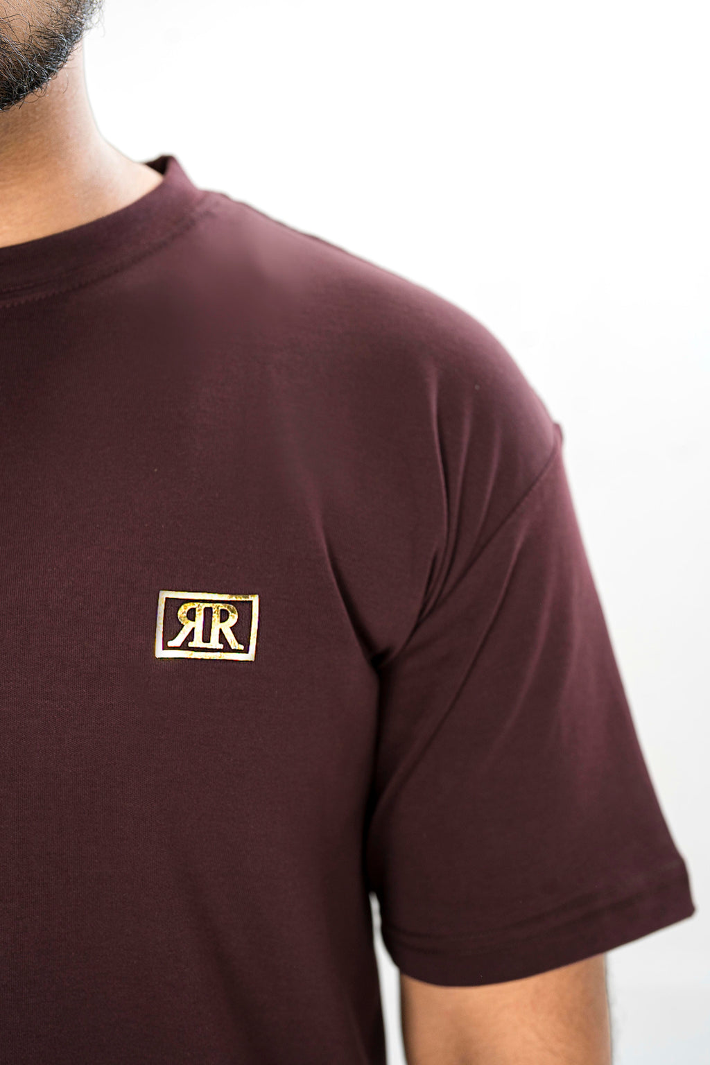 Men's Drop-Shoulder T-Shirt – Maroon with Front Logo