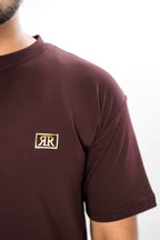 Men's Drop-Shoulder T-Shirt – Maroon with Front Logo