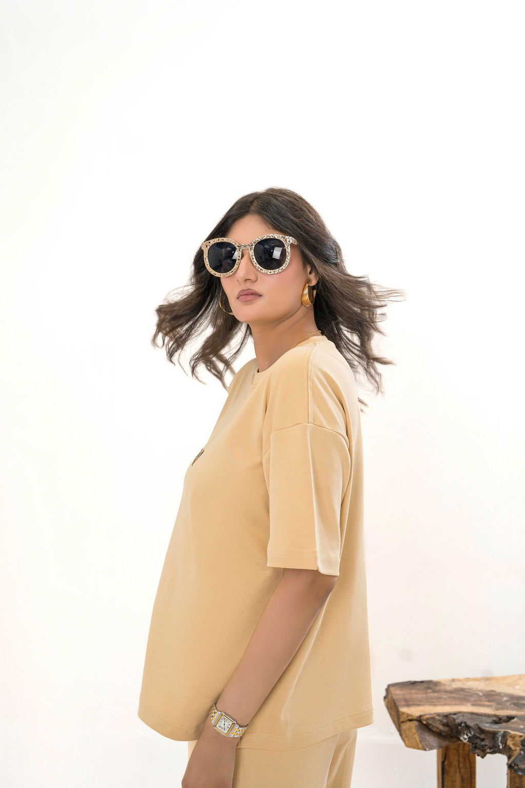 Female Drop Shoulder T-Shirt – Desert Sand