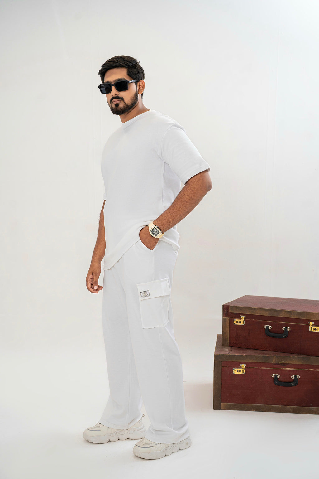 Men's Drop-Shoulder T-Shirt – WHITE with Back Logo