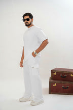 Men's Drop-Shoulder T-Shirt – WHITE with Back Logo