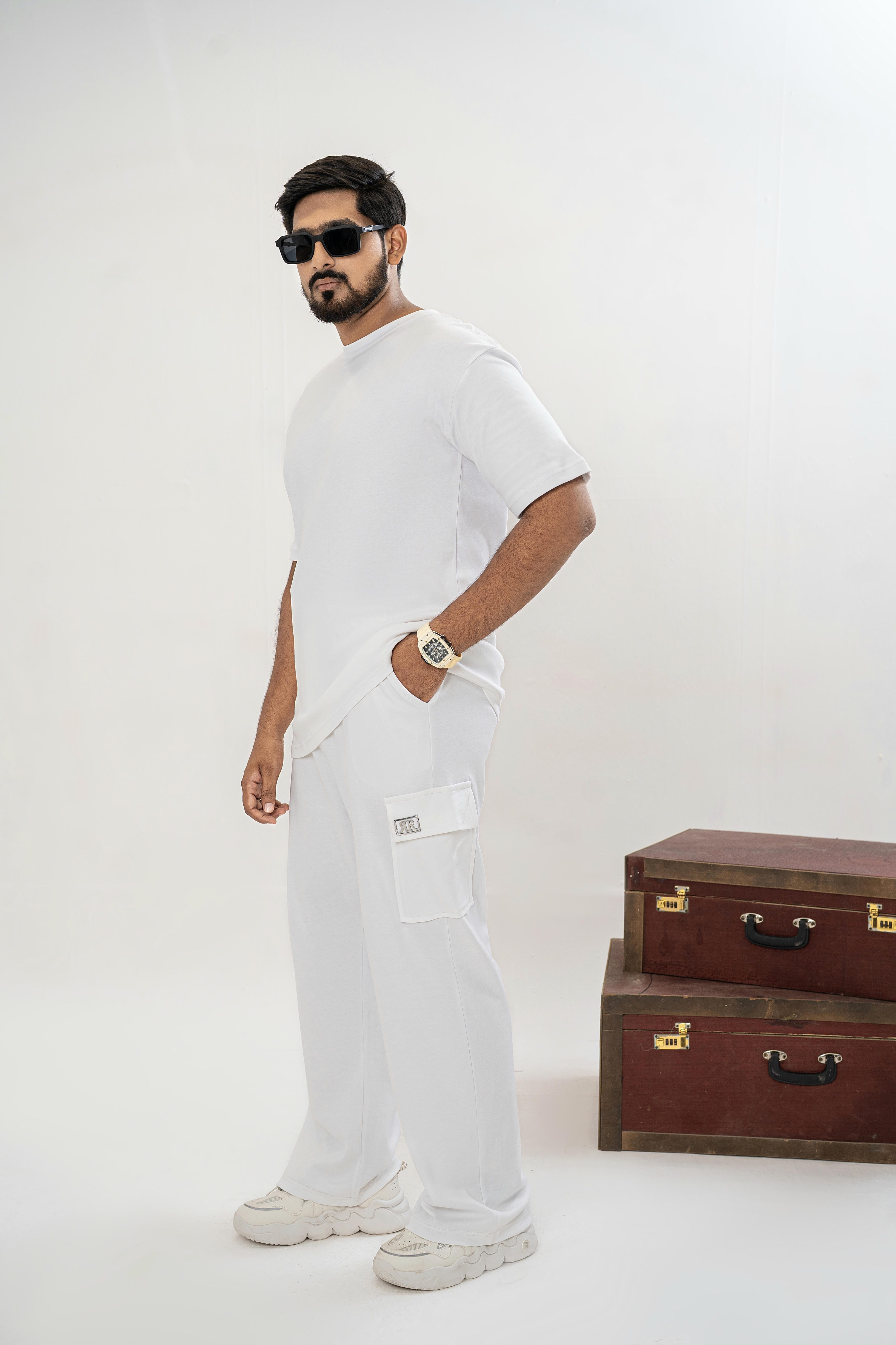 Men's Drop-Shoulder T-Shirt – WHITE with Back Logo