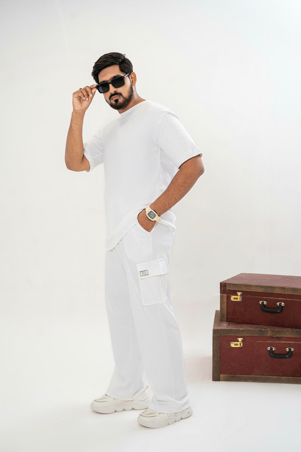 Men's Drop-Shoulder T-Shirt – WHITE with Back Logo