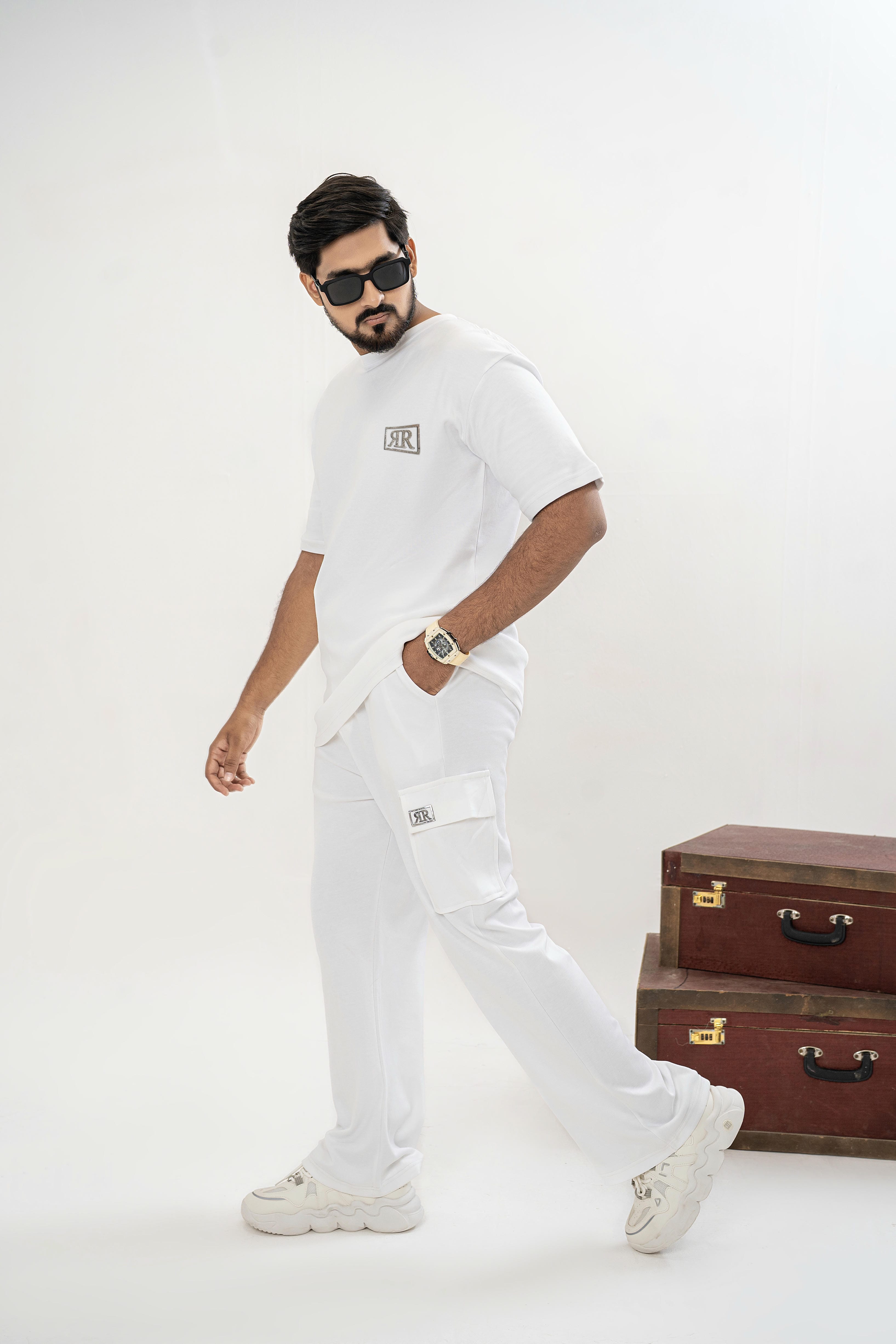 Men's Drop-Shoulder T-Shirt – WHITE with Front Logo