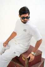 Men's Drop-Shoulder T-Shirt – WHITE with Front Logo