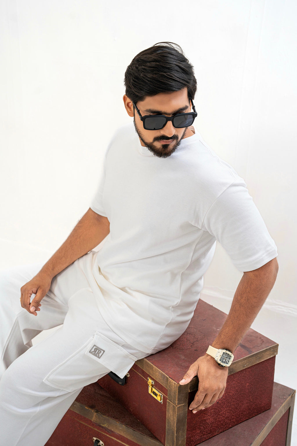 Men's Drop-Shoulder T-Shirt – WHITE with Back Logo