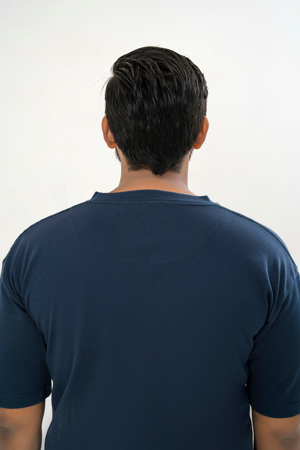 Men's Drop-Shoulder T-Shirt – Midnight Blue with Front Logo