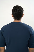 Men's Drop-Shoulder T-Shirt – Midnight Blue with Front Logo