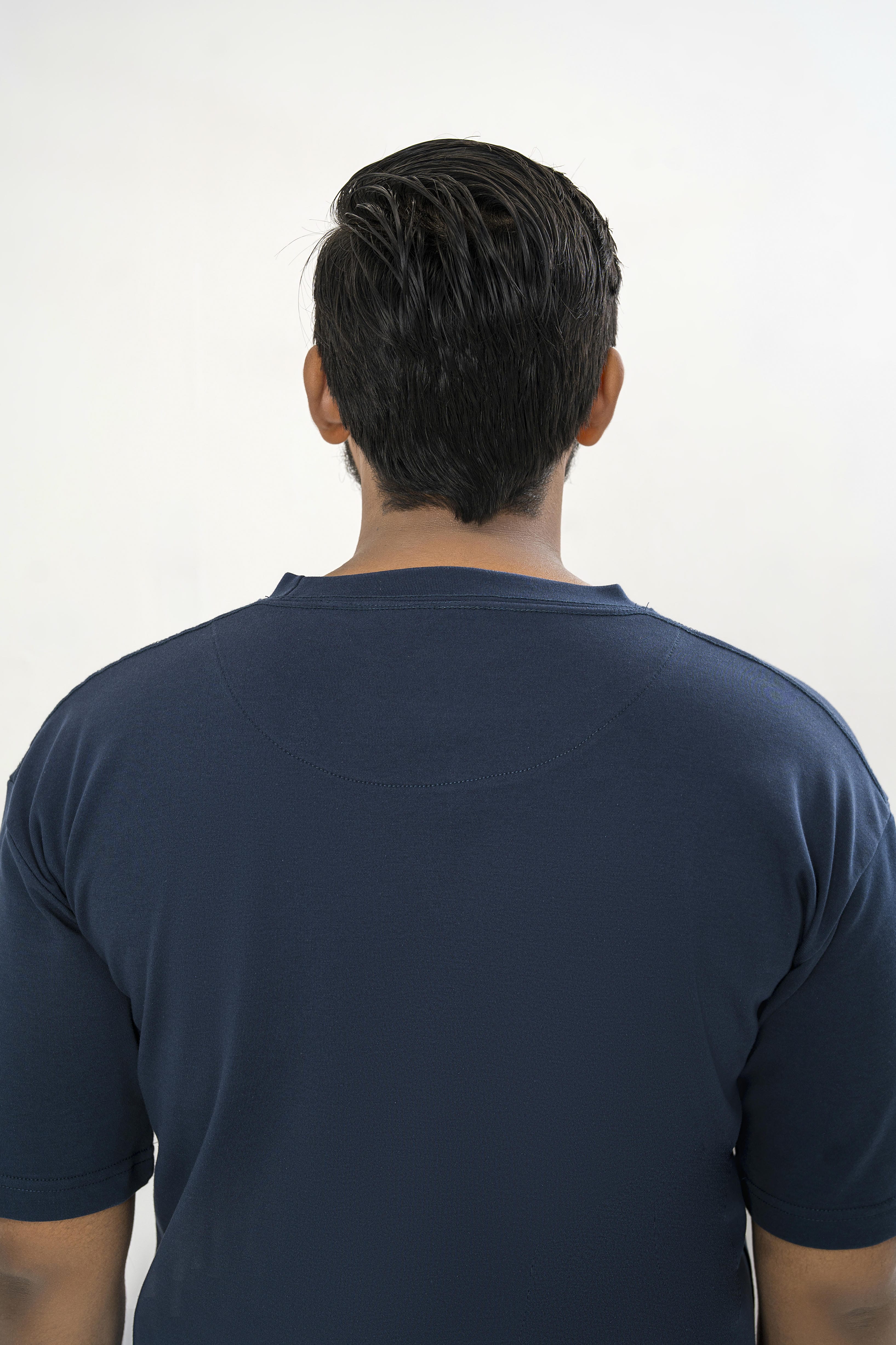 Men's Drop-Shoulder T-Shirt – Midnight Blue with Front Logo