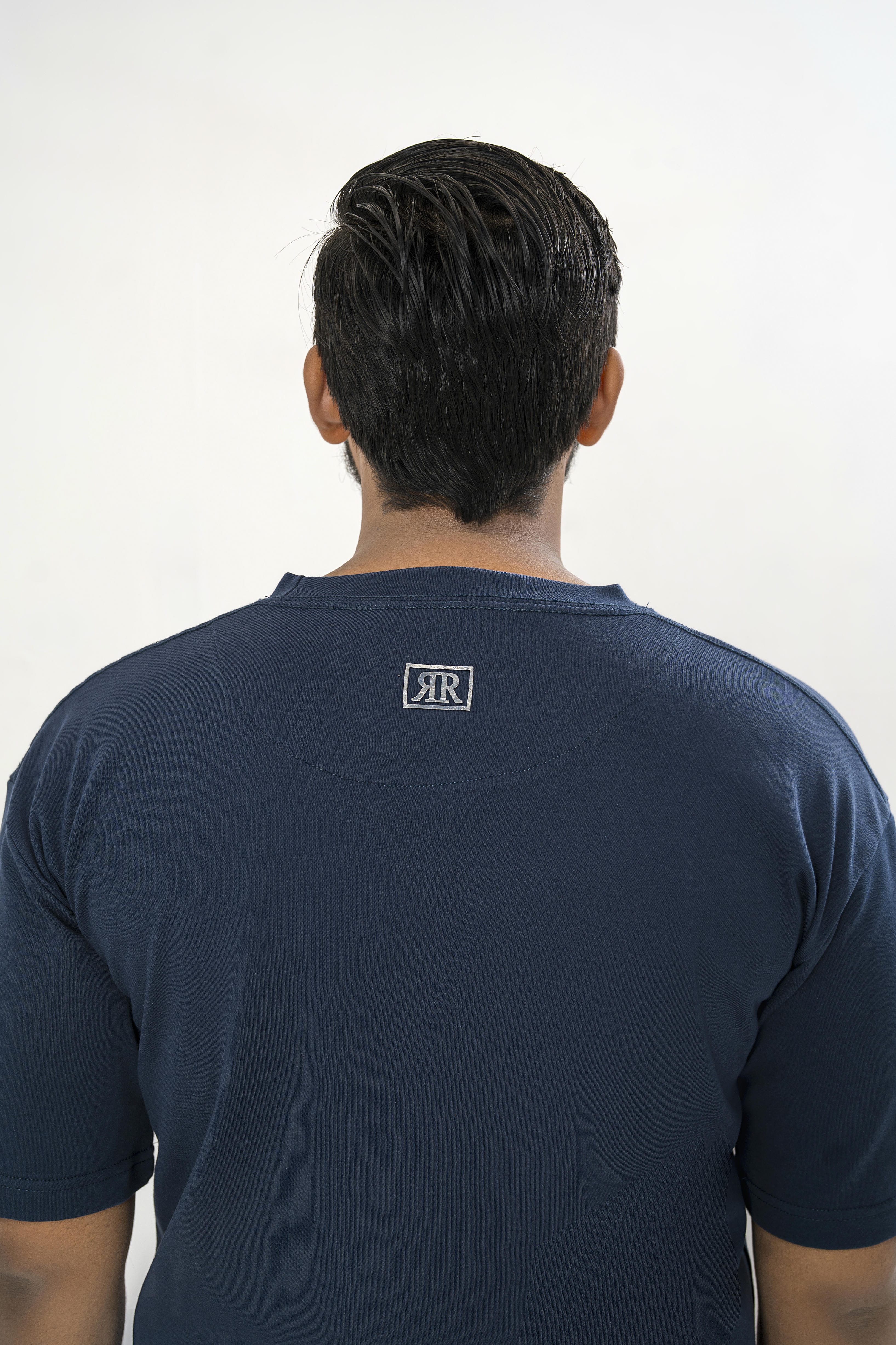 Men's Drop-Shoulder T-Shirt – Midnight Blue with Back Logo Secondary image