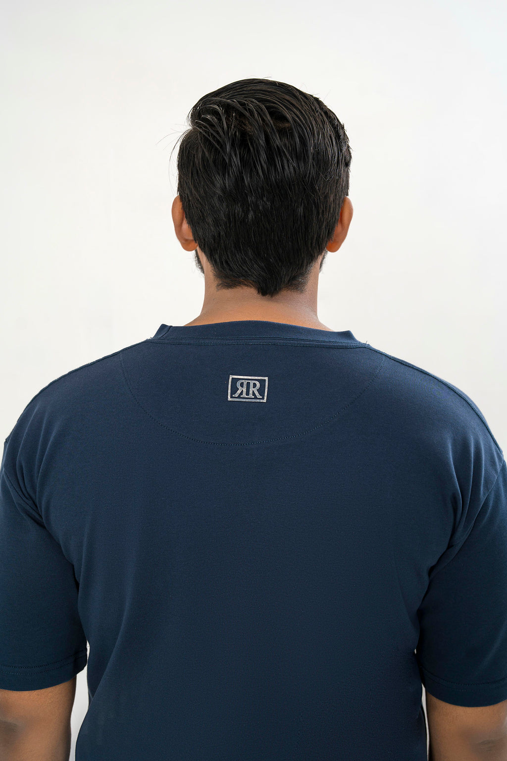 Men's Drop-Shoulder T-Shirt – Midnight Blue with Back Logo
