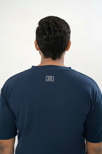 Men's Drop-Shoulder T-Shirt – Midnight Blue with Back Logo