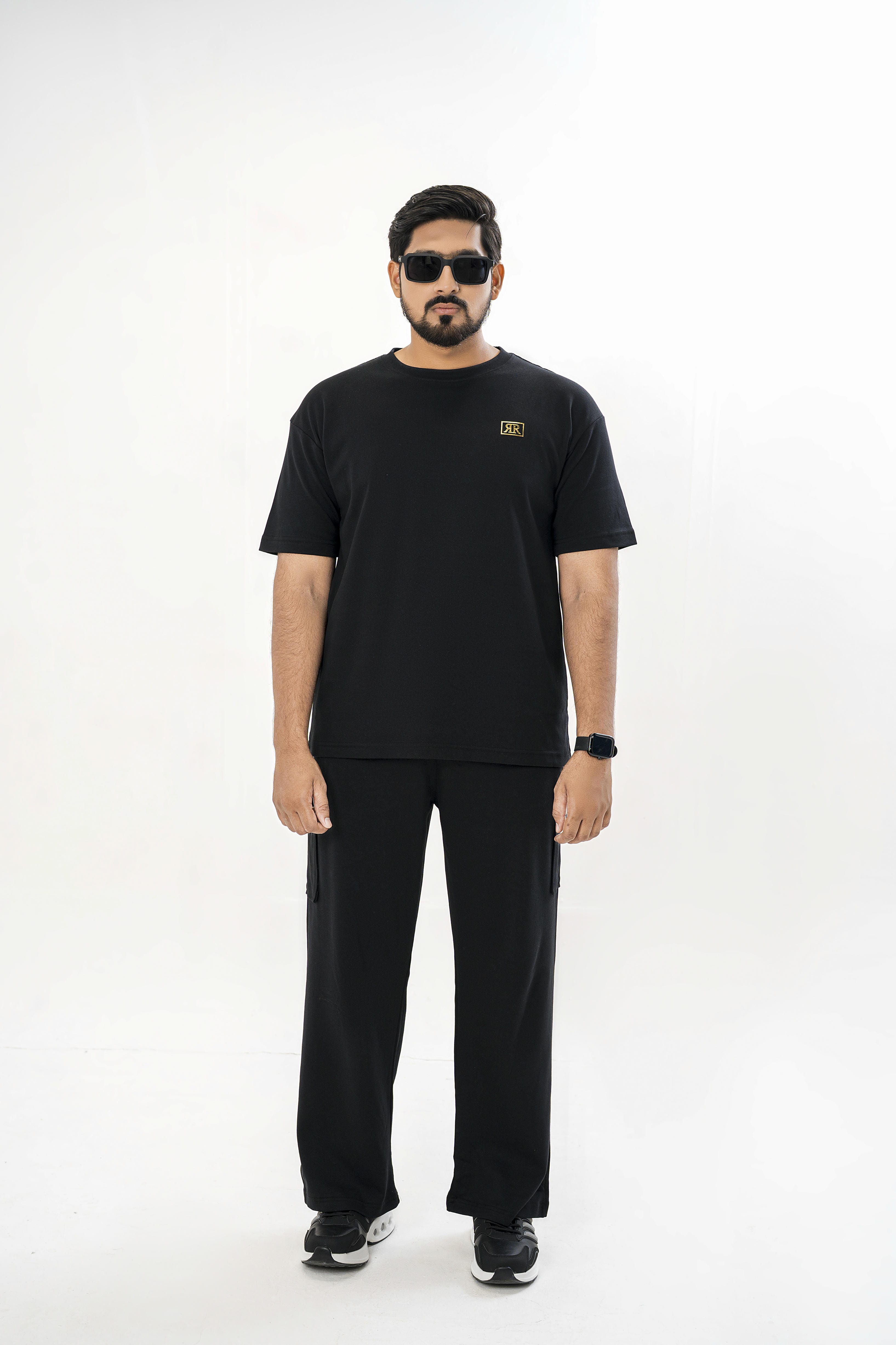 Men's Drop-Shoulder T-Shirt – Black with Front Logo Secondary image