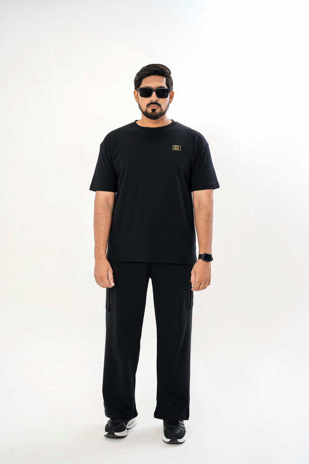 Men's Drop-Shoulder T-Shirt – Black with Front Logo