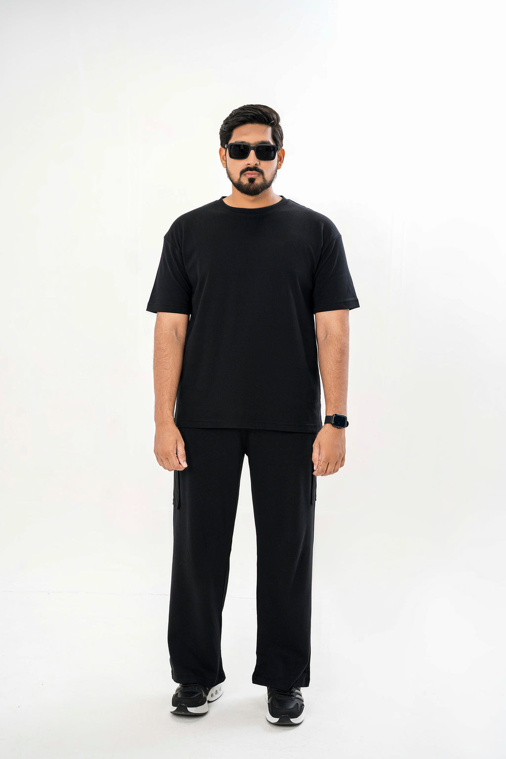 Men's Drop-Shoulder T-Shirt – Black with Back Logo