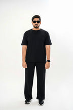 Men's Drop-Shoulder T-Shirt – Black with Back Logo