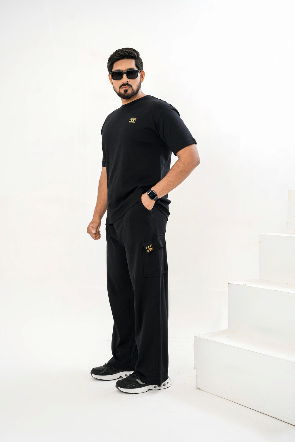 Men's Drop-Shoulder T-Shirt – Black with Front Logo