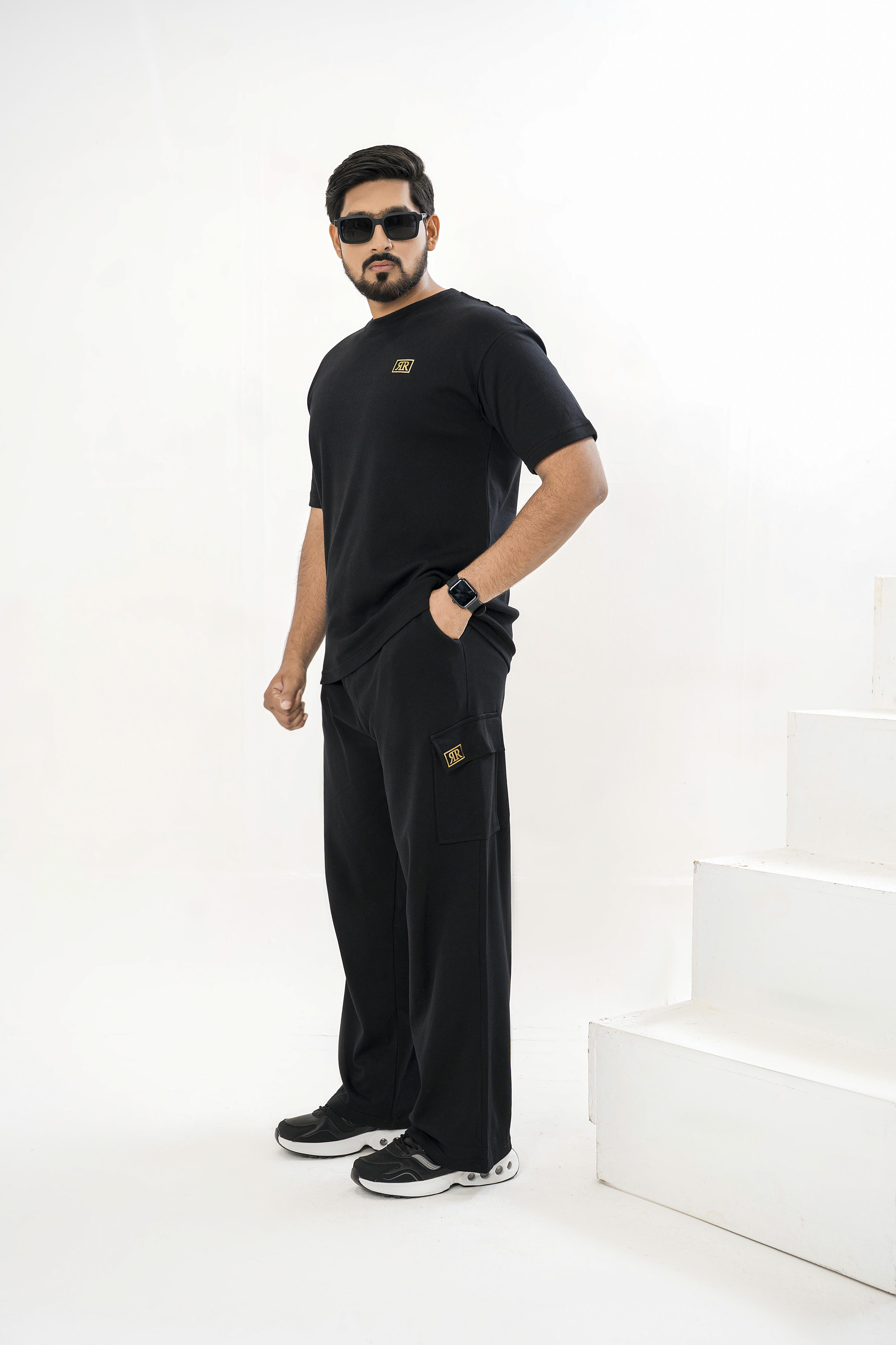 Men's Drop-Shoulder T-Shirt – Black with Front Logo