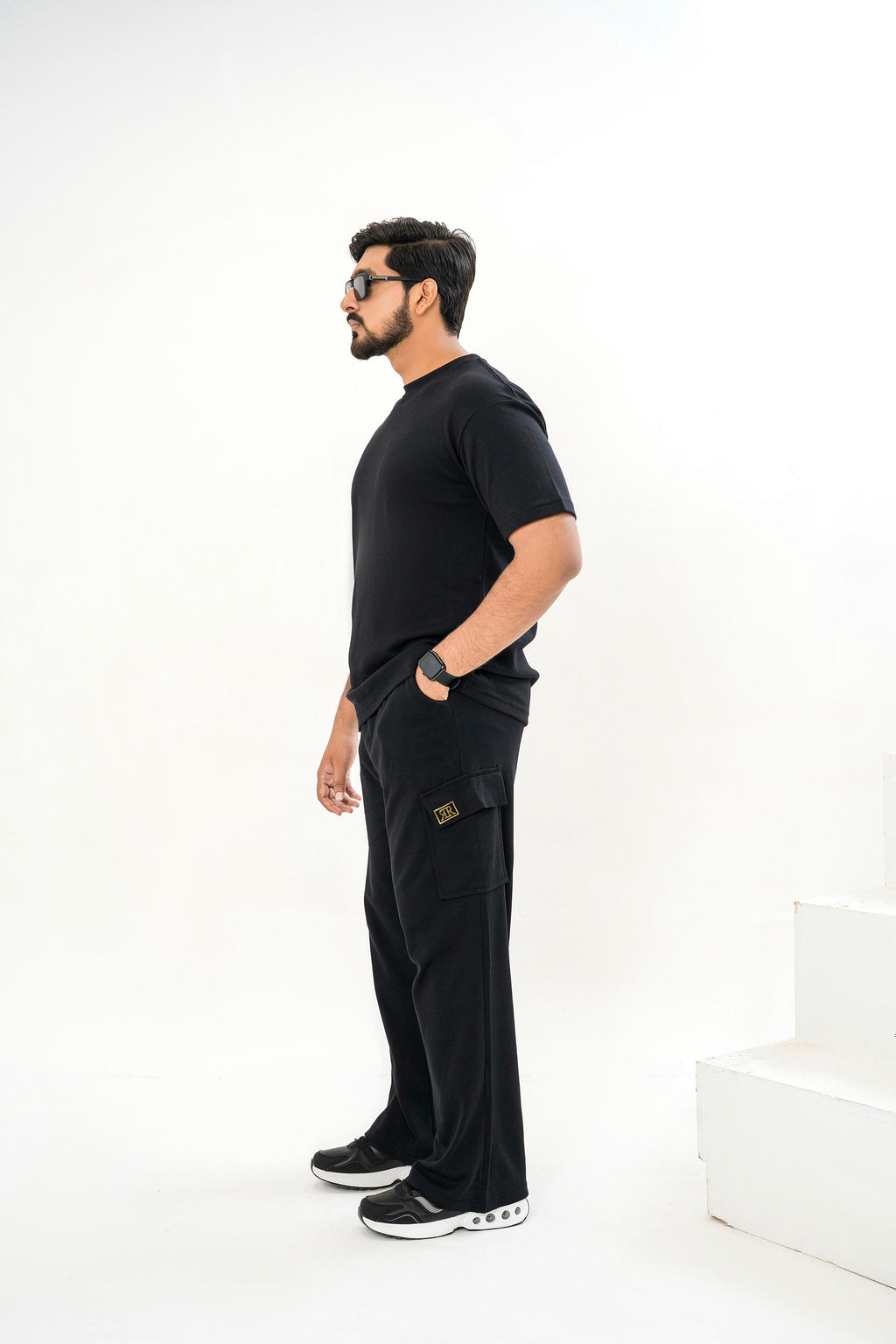 Men's Drop-Shoulder T-Shirt – Black with Back Logo
