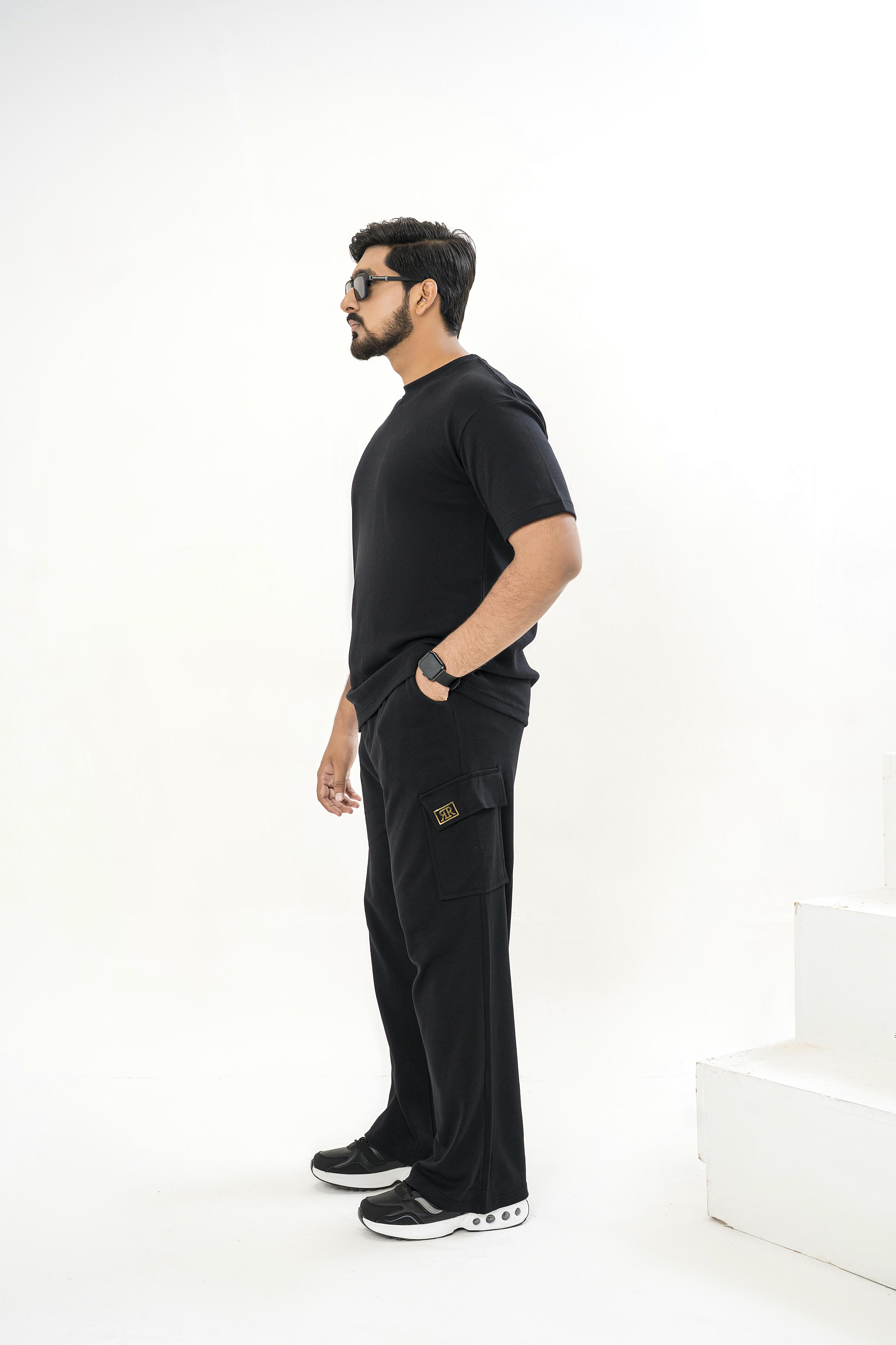 Men's Drop-Shoulder T-Shirt – Black with Back Logo