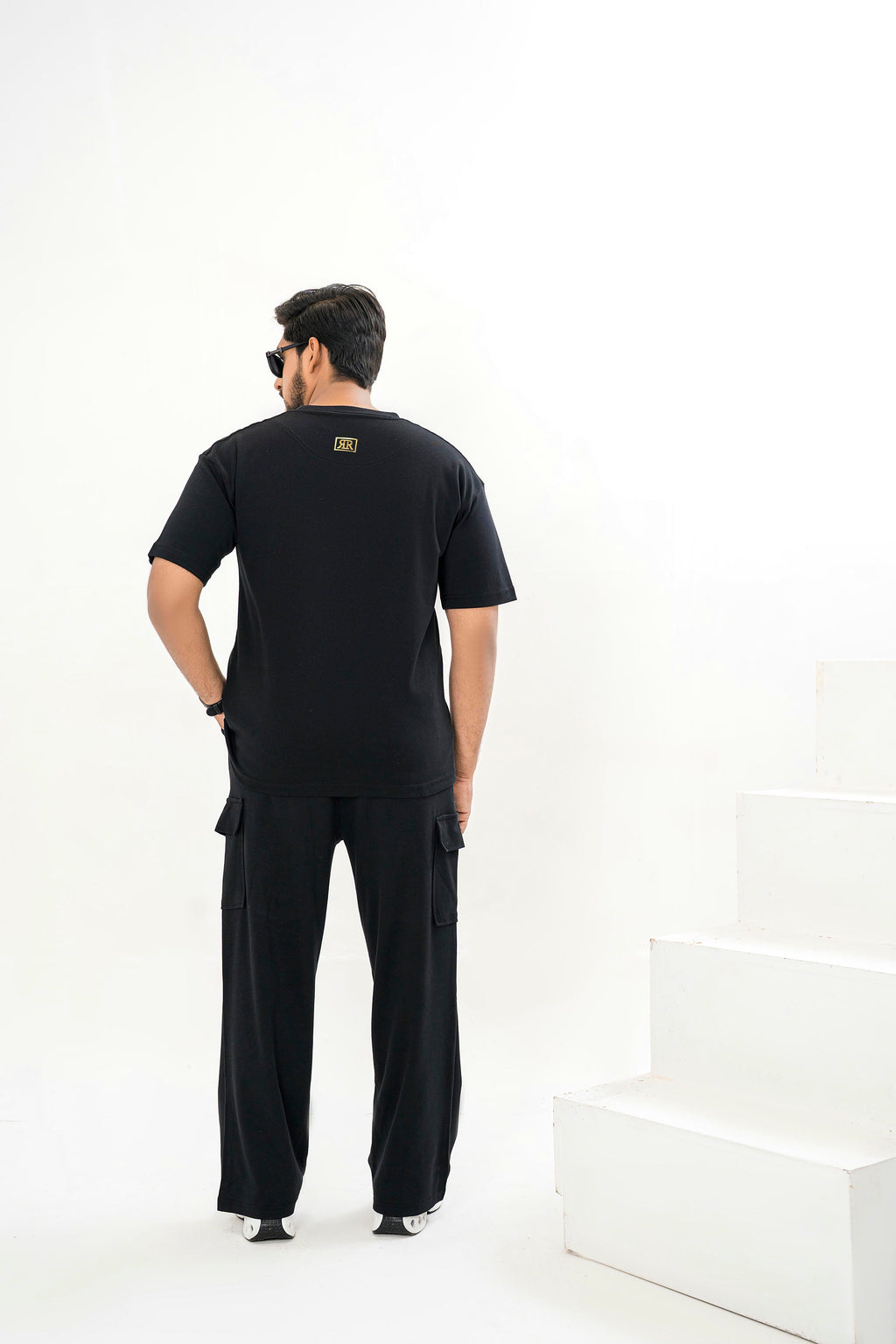 Men's Drop-Shoulder T-Shirt – Black with Back Logo