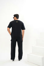 Men's Drop-Shoulder T-Shirt – Black with Back Logo