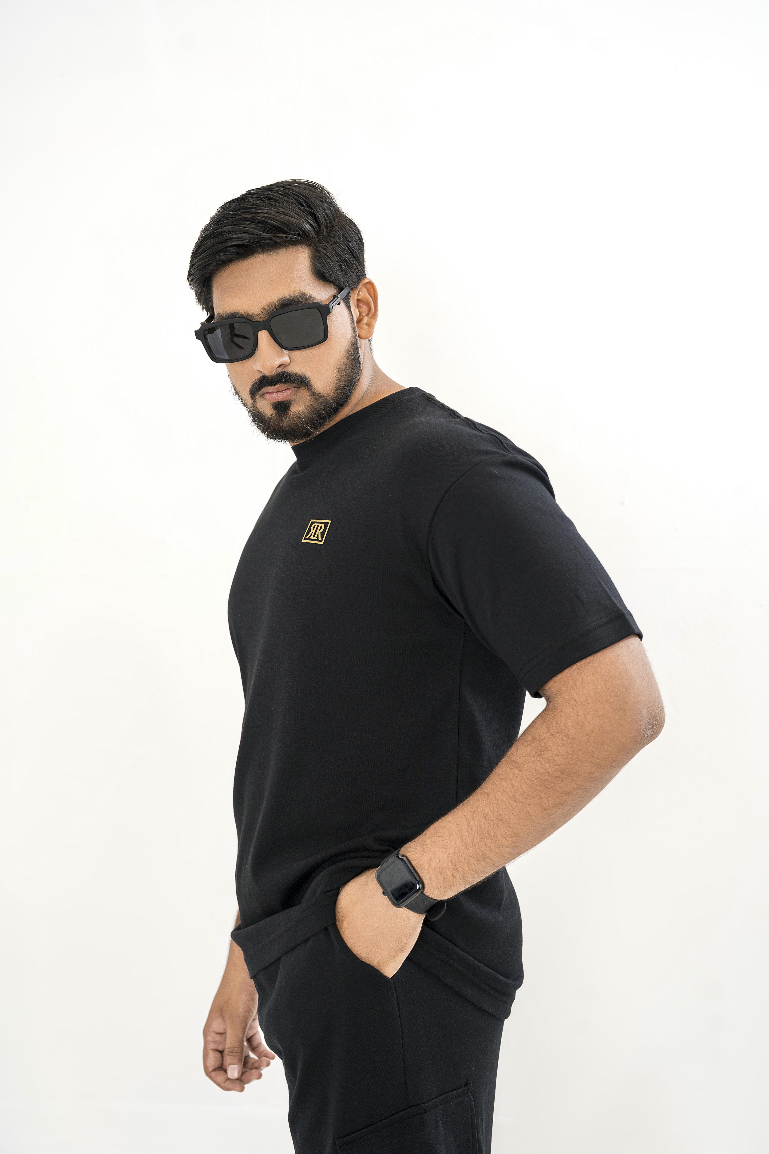 Men's Drop-Shoulder T-Shirt – Black with Front Logo